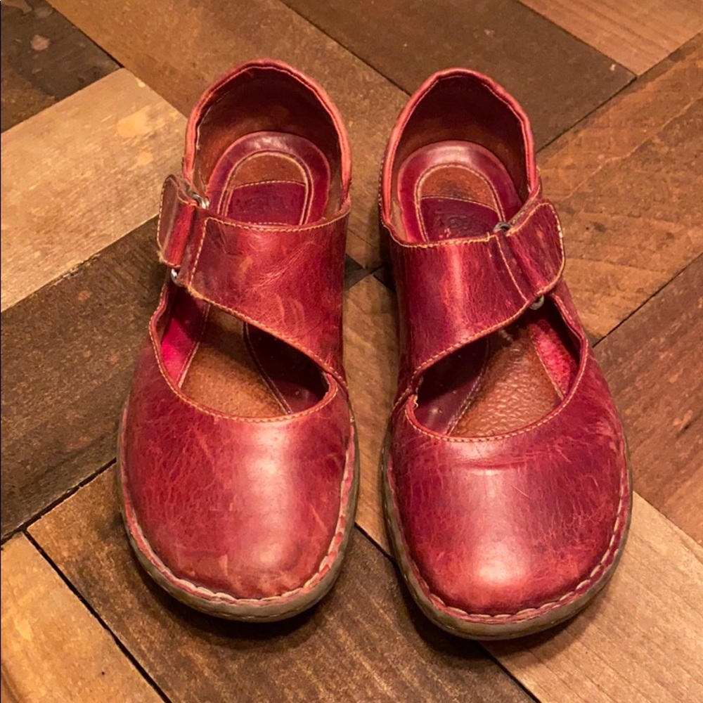 Born Red Leather Mary Jane Sandals Velcro 8.5